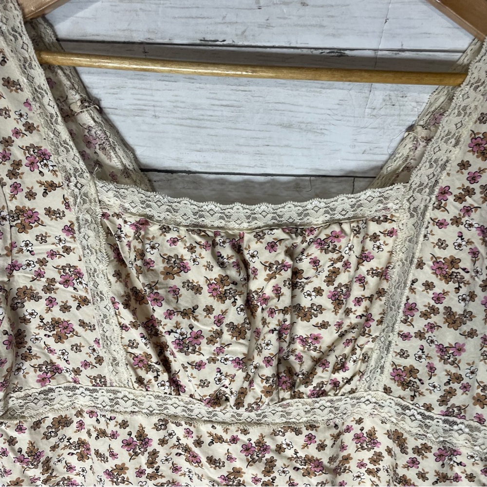 Celebrity Pink Floral Cottagecore Mini Dress Lace Trim Size Western XL - Picture 3 of 6